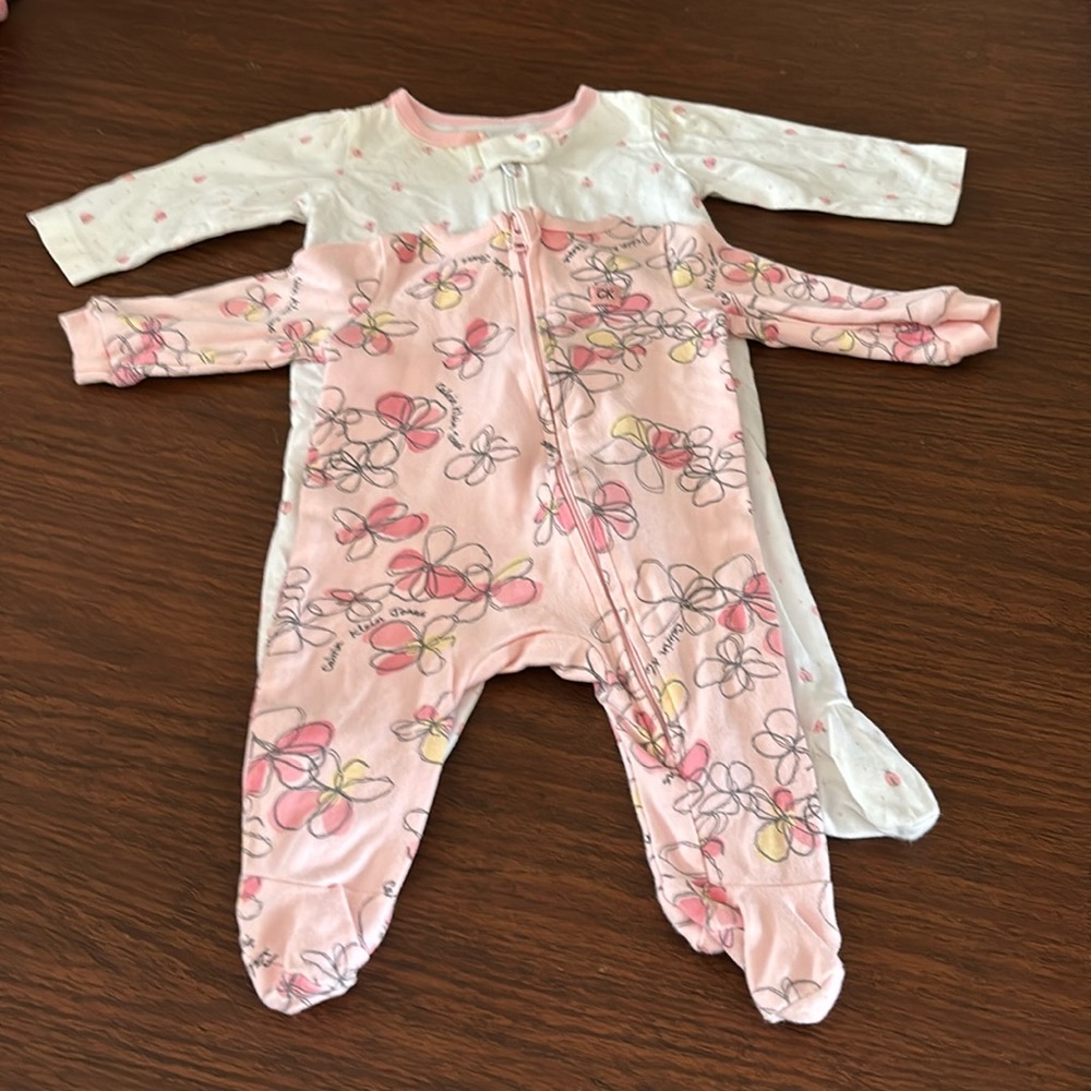 2 pair baby girl footie pajamas. Calvin Klein and Precious Firsts